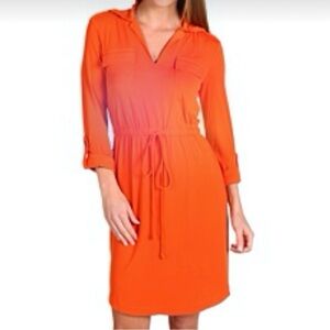 Muse dress T-shirt Drawstring waist causal Vibrant‎ Tangerine Orange Shirt Dress
